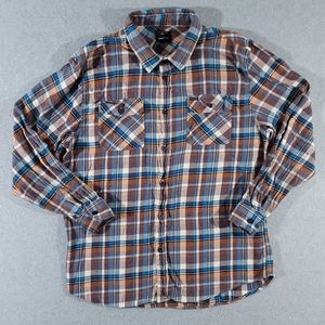 Brixton Flannel Shirt Mens 3X Plaid Blue Brown Button Long Sleeve 3XL